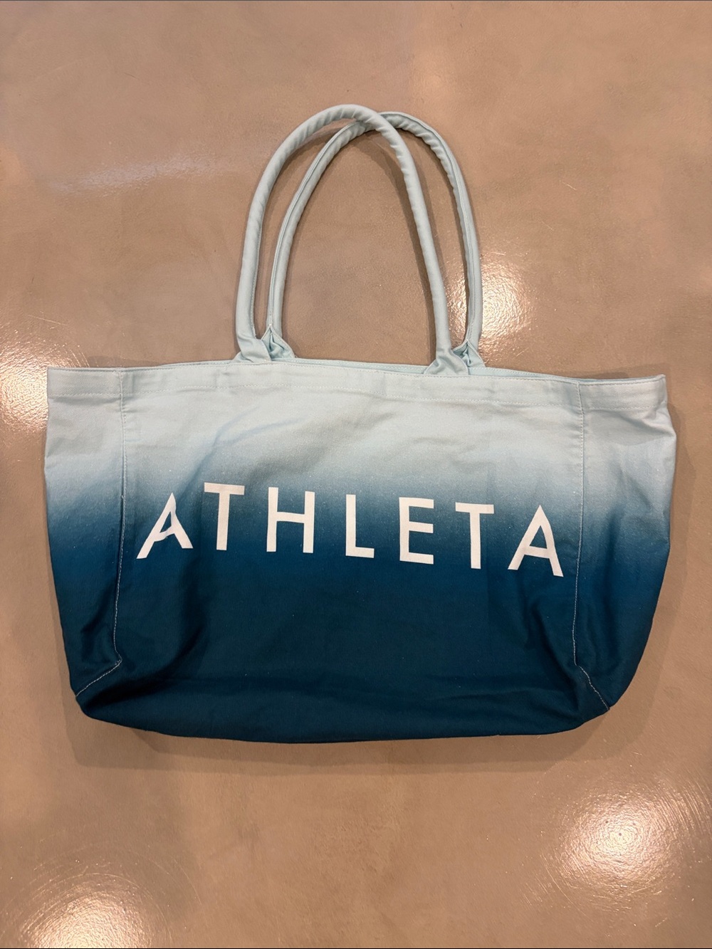Athleta Ombre Teal Canvas Tote with White Logo